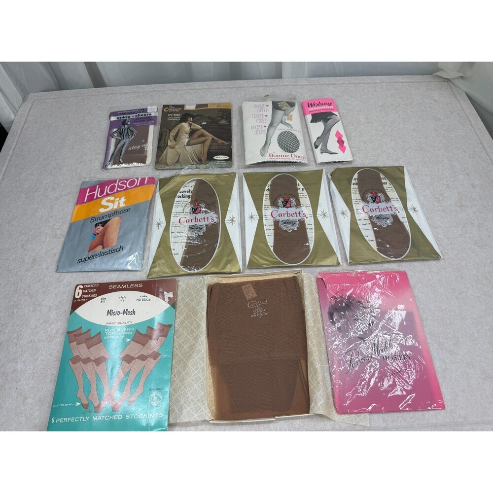 12 Pc Vintage Nylon Stockings Hosiery Lot NOS Sears Corbett Bonnie Doon Powers